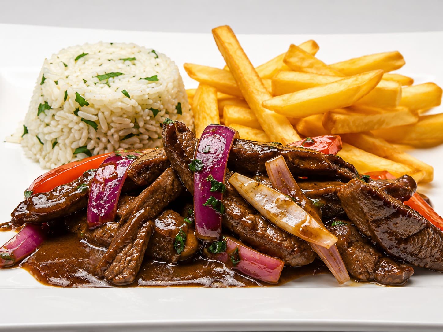 Lomo saltado prepared by Maria Mosquera.